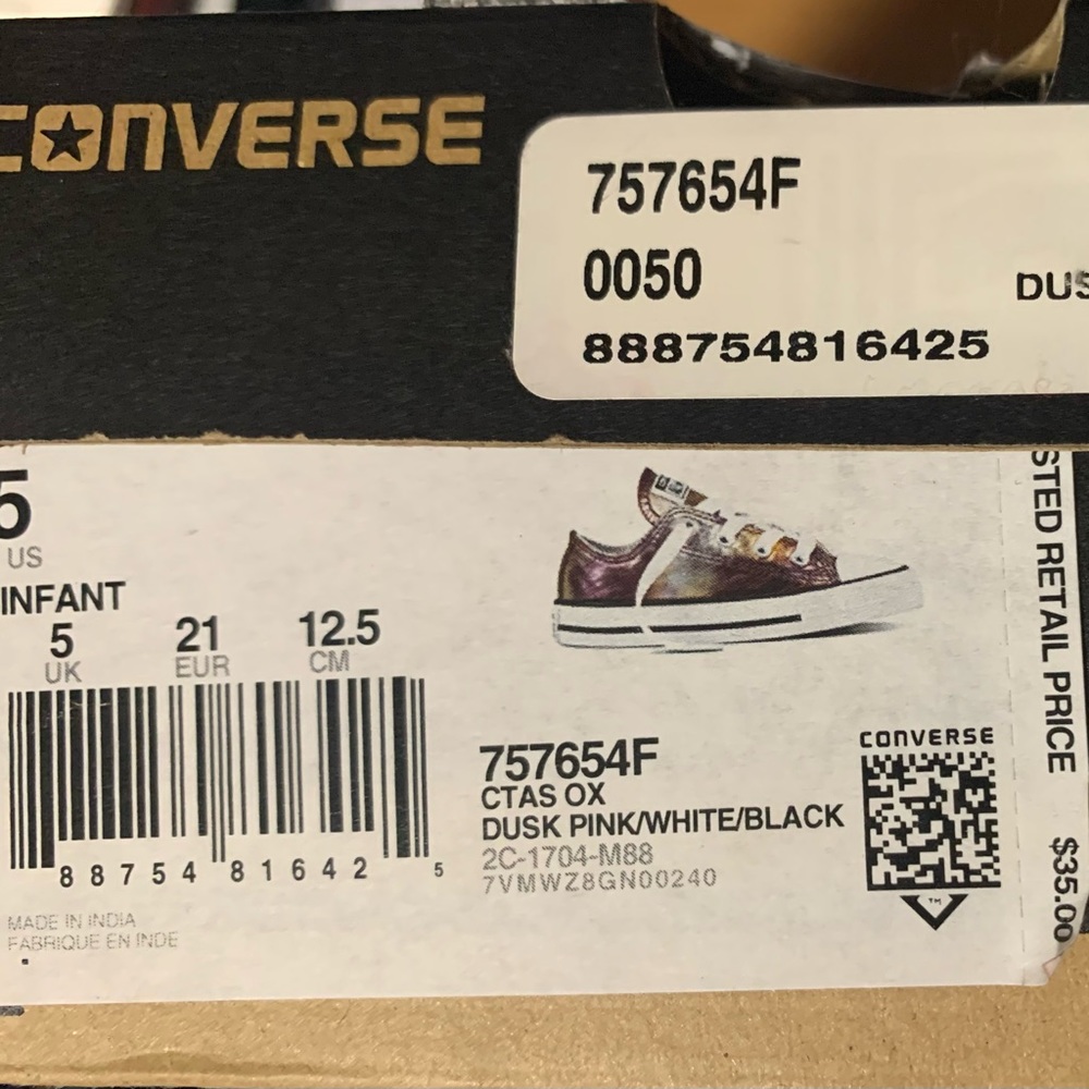 Converse All Star Chuck Taylor Toddler Metallic Pink Low Top Sneakers Sz 5